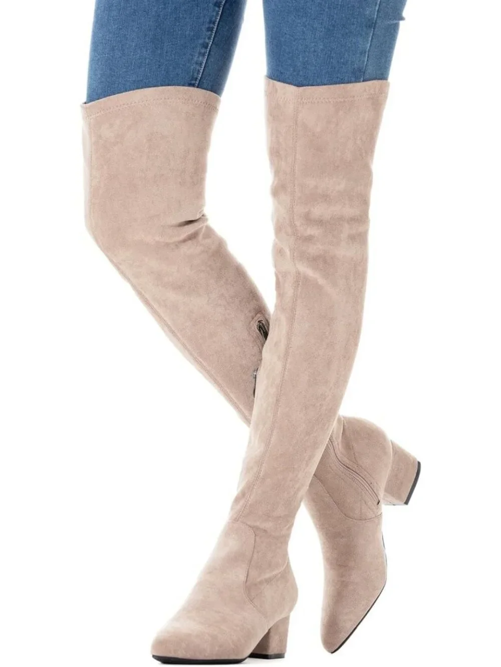 Stylish Over the Knee Low Heel Boots | Winter Suede Thigh High Chunky Comfort